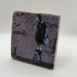 Girl and Mouse artwork by Banksy printed on square travertine stone coaster