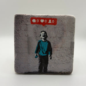 Banksy Kid Crying Over Social Media Stone Coaster