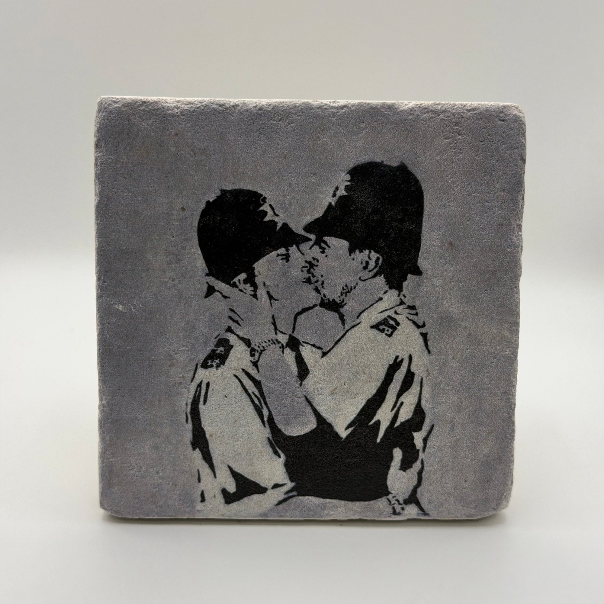 Banksy Kissing Coppers Stone Coaster