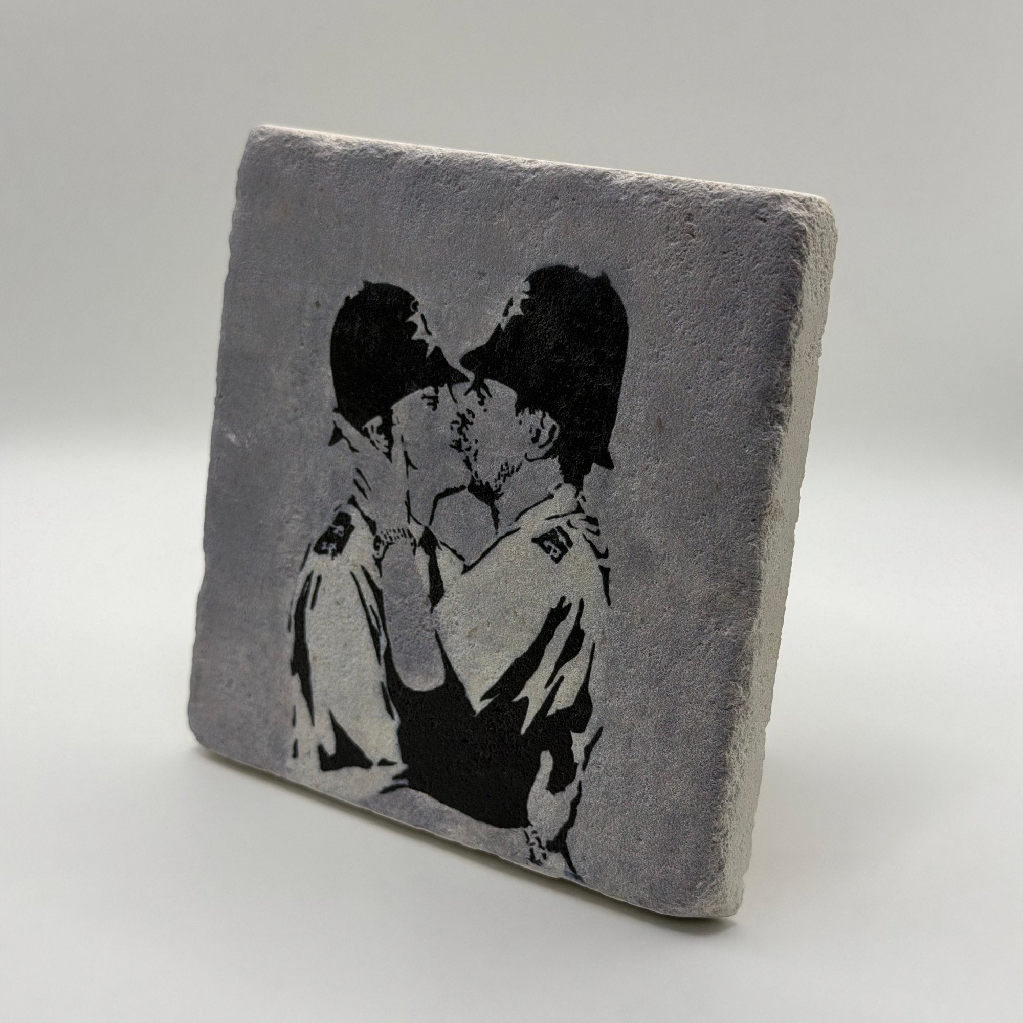 Banksy Kissing Coppers Stone Coaster