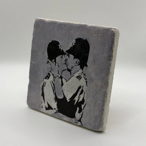 Banksy Kissing Coppers Stone Coaster