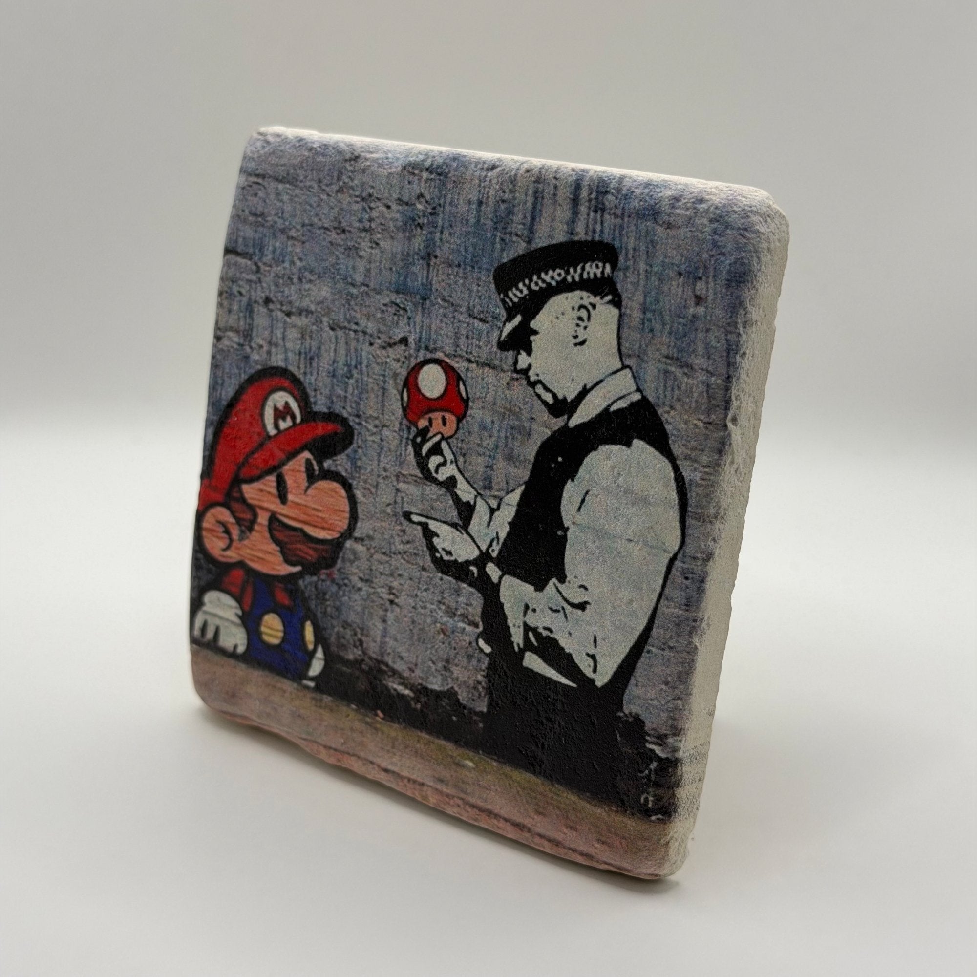 Banksy Mario and Cop Stone Coaster