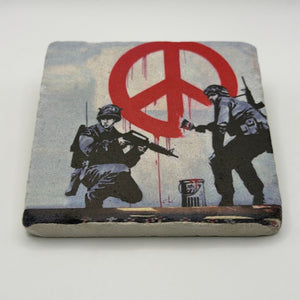Banksy Peace Soldiers Stone Coaster