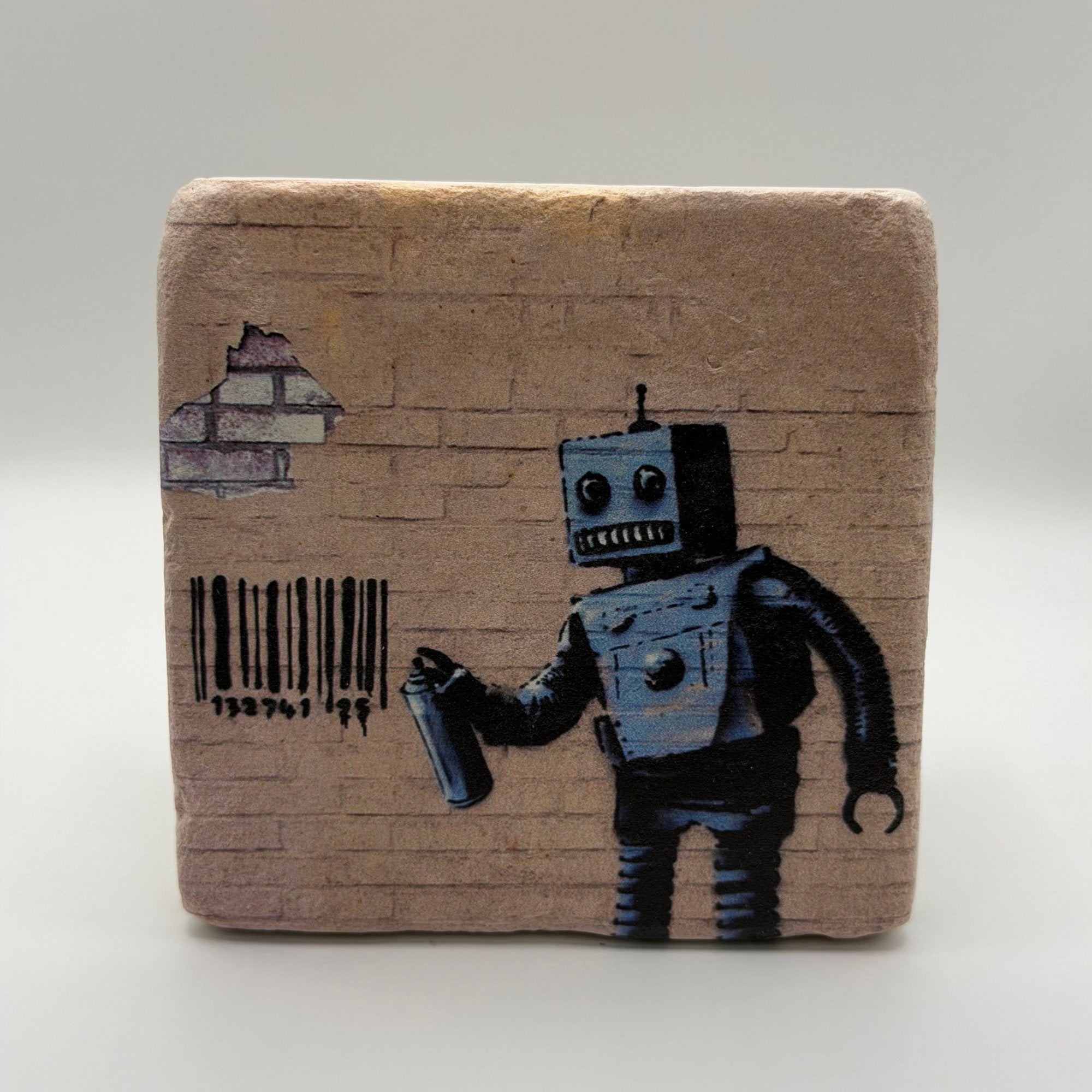 Banksy Robot Barcode Stone Coaster