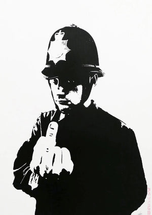 Rude Copper Middle Finger Banksy artwork printed on MDF wall poster