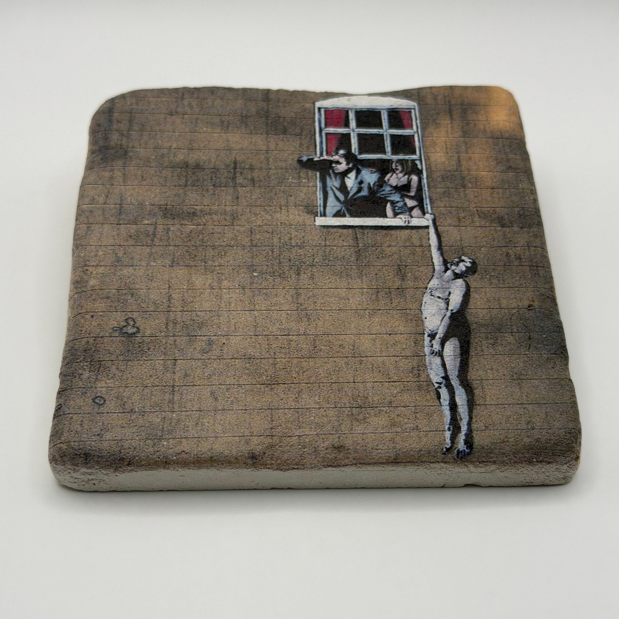 Banksy Well Hung Lover Stone Coaster