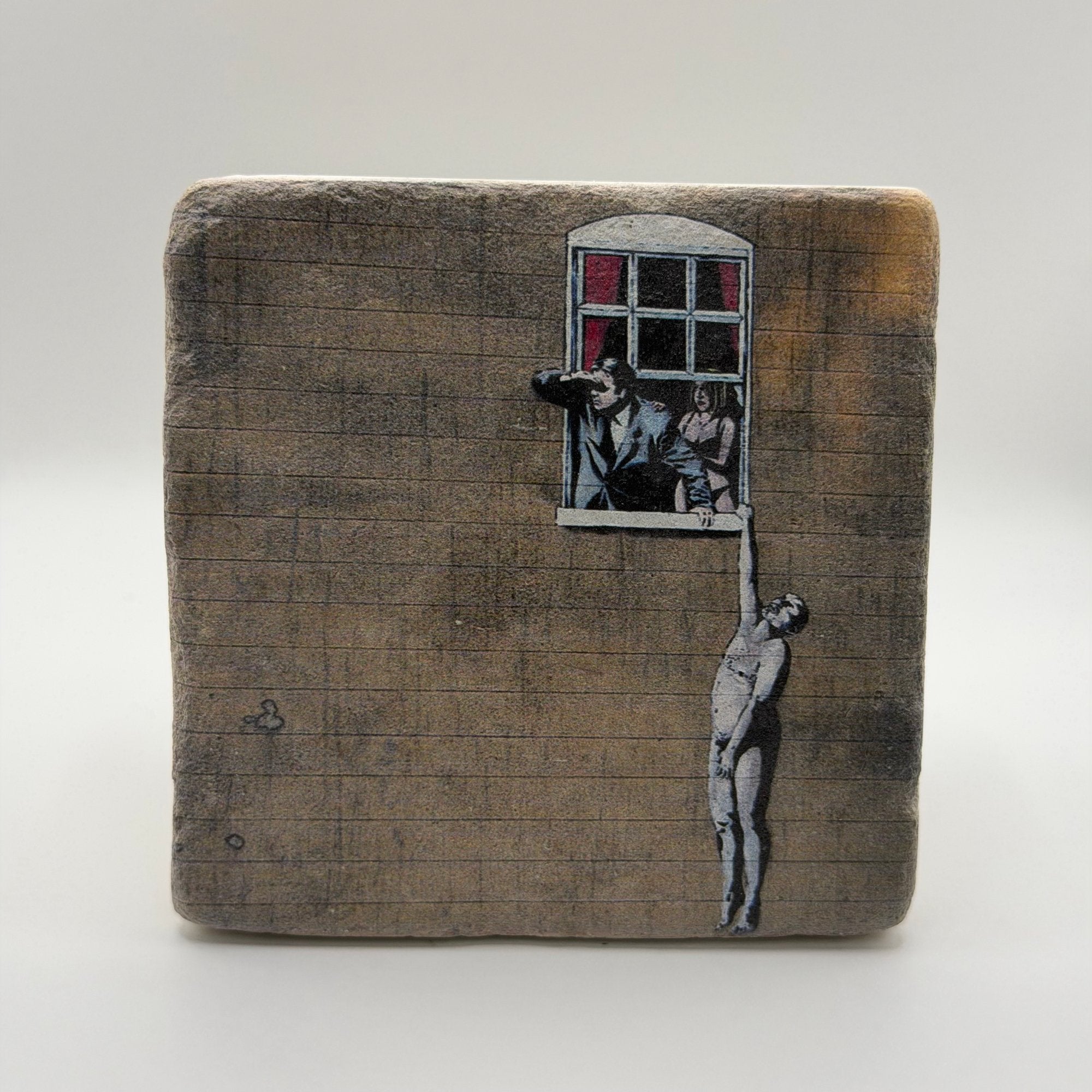 Banksy Well Hung Lover Stone Coaster