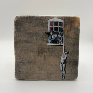 Banksy Well Hung Lover Stone Coaster