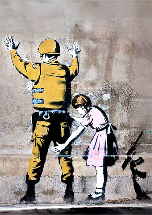 Yellow Lines Flower Painter artwork by Banksy printed on MDF wall poster
