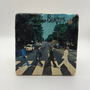 Abbey Road album cover artwork printed on square travertine stone coaster