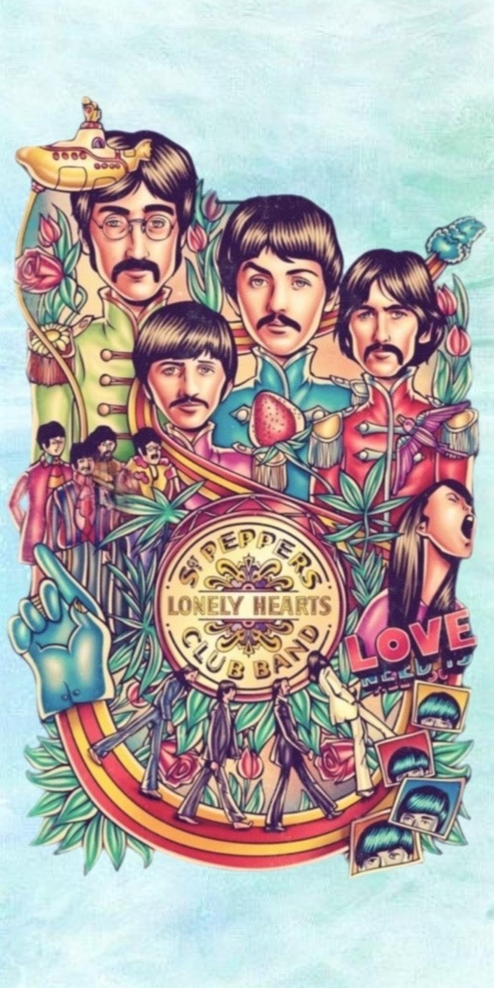 The Beatles Sgt. Pepper's Lonely Hearts Club Band album cover design displayed as a decorative mdf wall sign