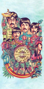 The Beatles Sgt. Pepper's Lonely Hearts Club Band album cover design displayed as a decorative mdf wall sign