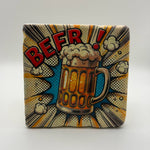 Beer artwork printed on square travertine stone coaster