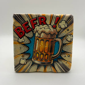 Beer artwork printed on square travertine stone coaster