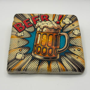 Beer artwork printed on square travertine stone coaster