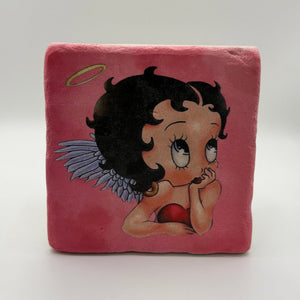 Betty Boop artwork printed on square travertine stone coaster