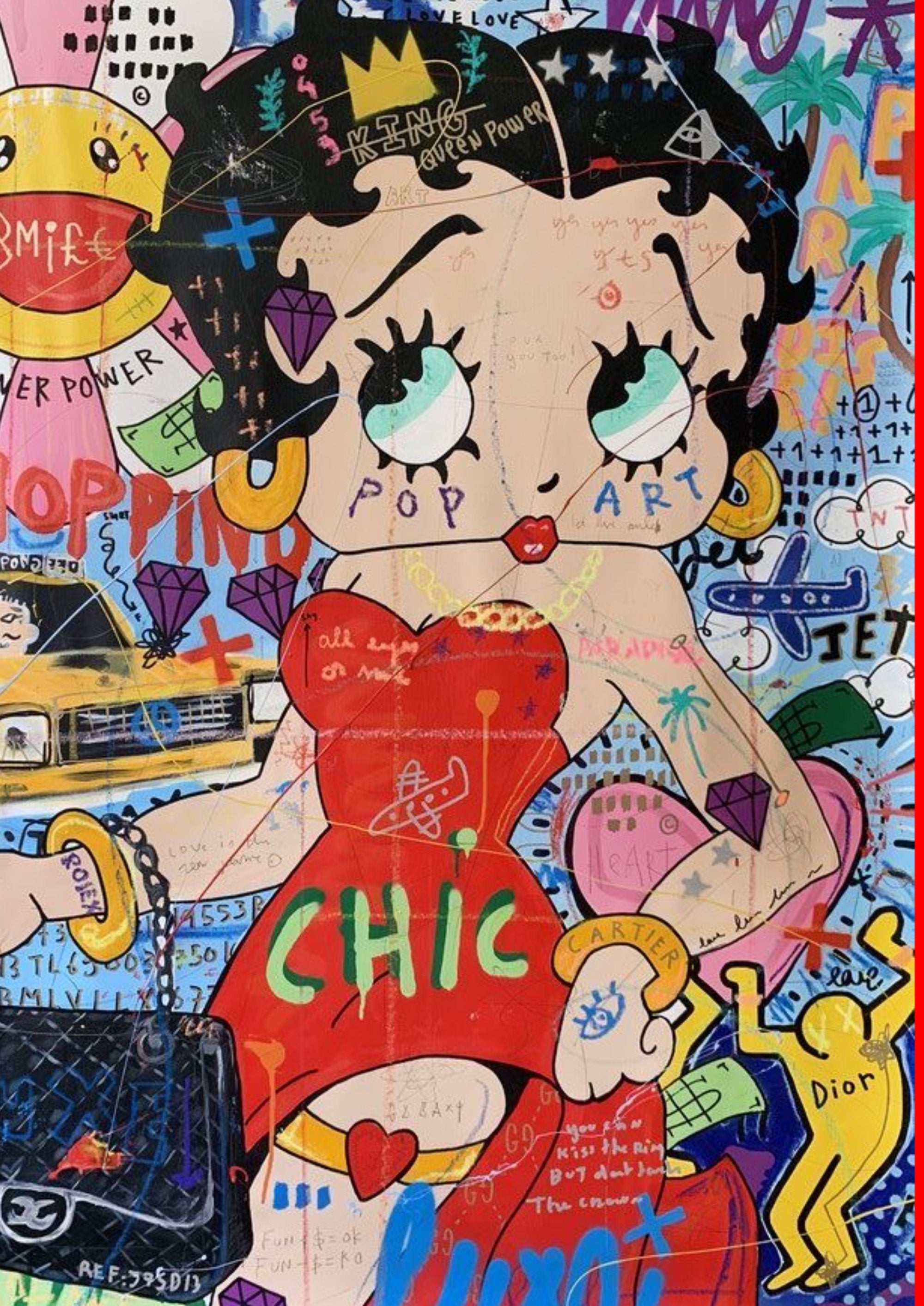 Betty Boop graffiti artwork printed on MDF wall poster