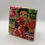 Betty Boop artwork printed on square travertine stone coaster