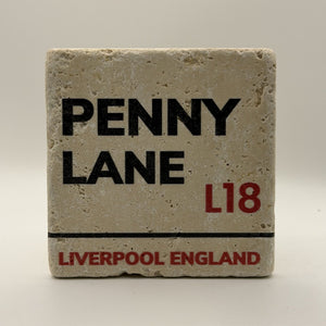 Beware A Grumpy Old Liverpool Fan Lives Here Natural Travertine Stone Coaster artwork