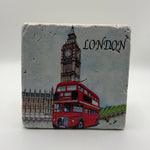 Big Ben clock tower artwork printed on square travertine stone coaster