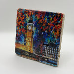 Big Ben landmark printed on square travertine stone coaster