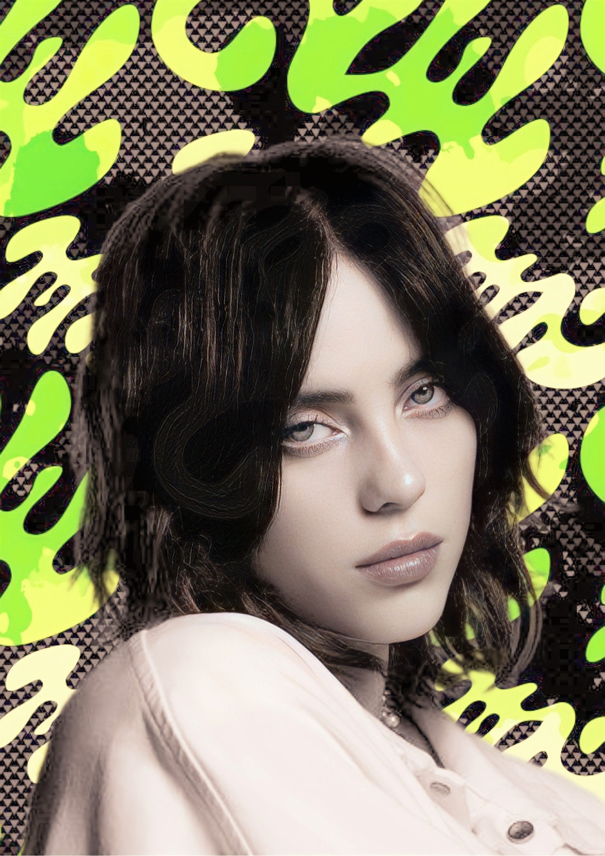 Billie Eilish green artwork printed on MDF wall poster