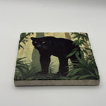 Black Panther Natural Travertine Stone Coaster artwork
