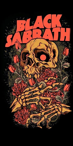 Black Sabbath skull and roses design displayed as a decorative wall sign