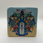 Bombay Sapphire logo printed on square natural travertine stone coaster