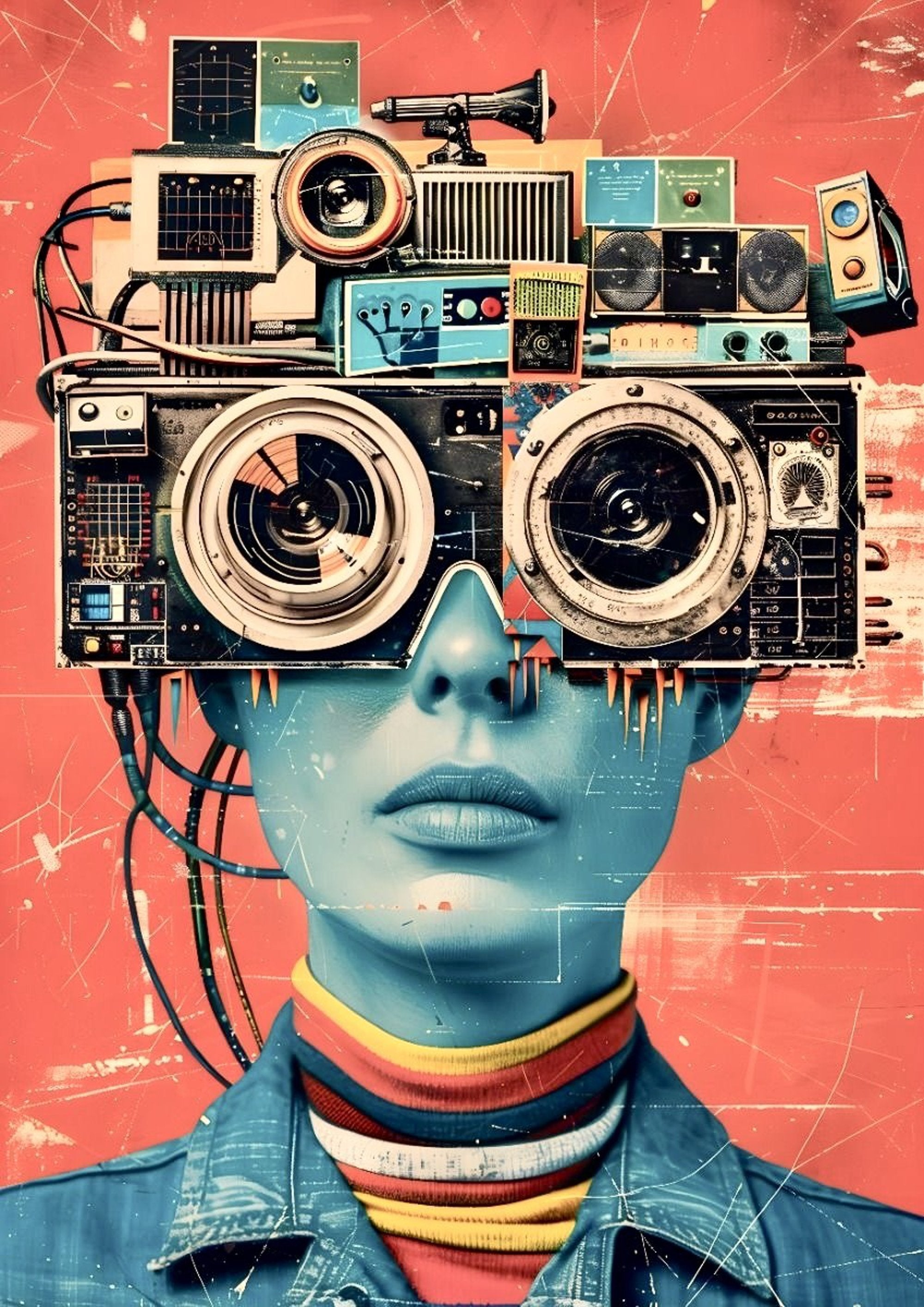 Boombox Camera Girl artwork printed on MDF wall poster