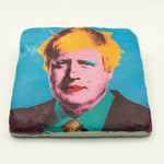 Boris Johnson artwork printed on square travertine stone coaster