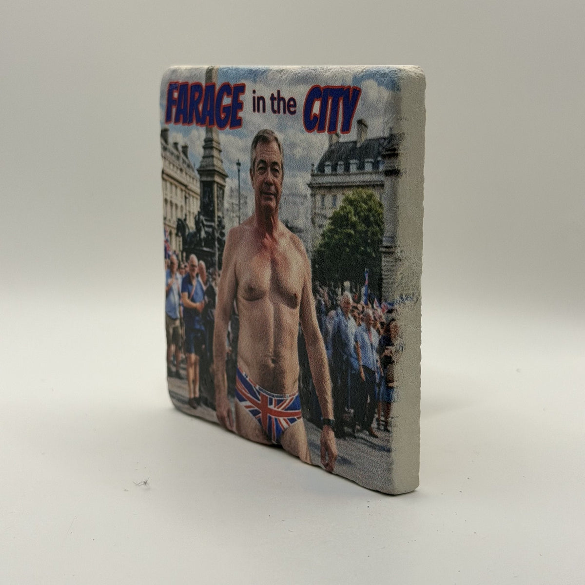 Boris Johnson Natural Travertine Stone Coaster artwork