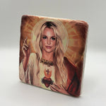 Britney Spears artwork printed on square travertine stone coaster