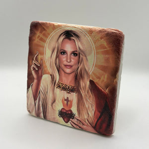 Britney Spears artwork printed on square travertine stone coaster