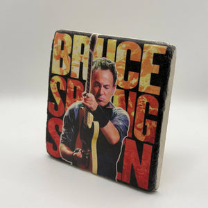Bruce Springsteen artwork printed on square travertine stone coaster