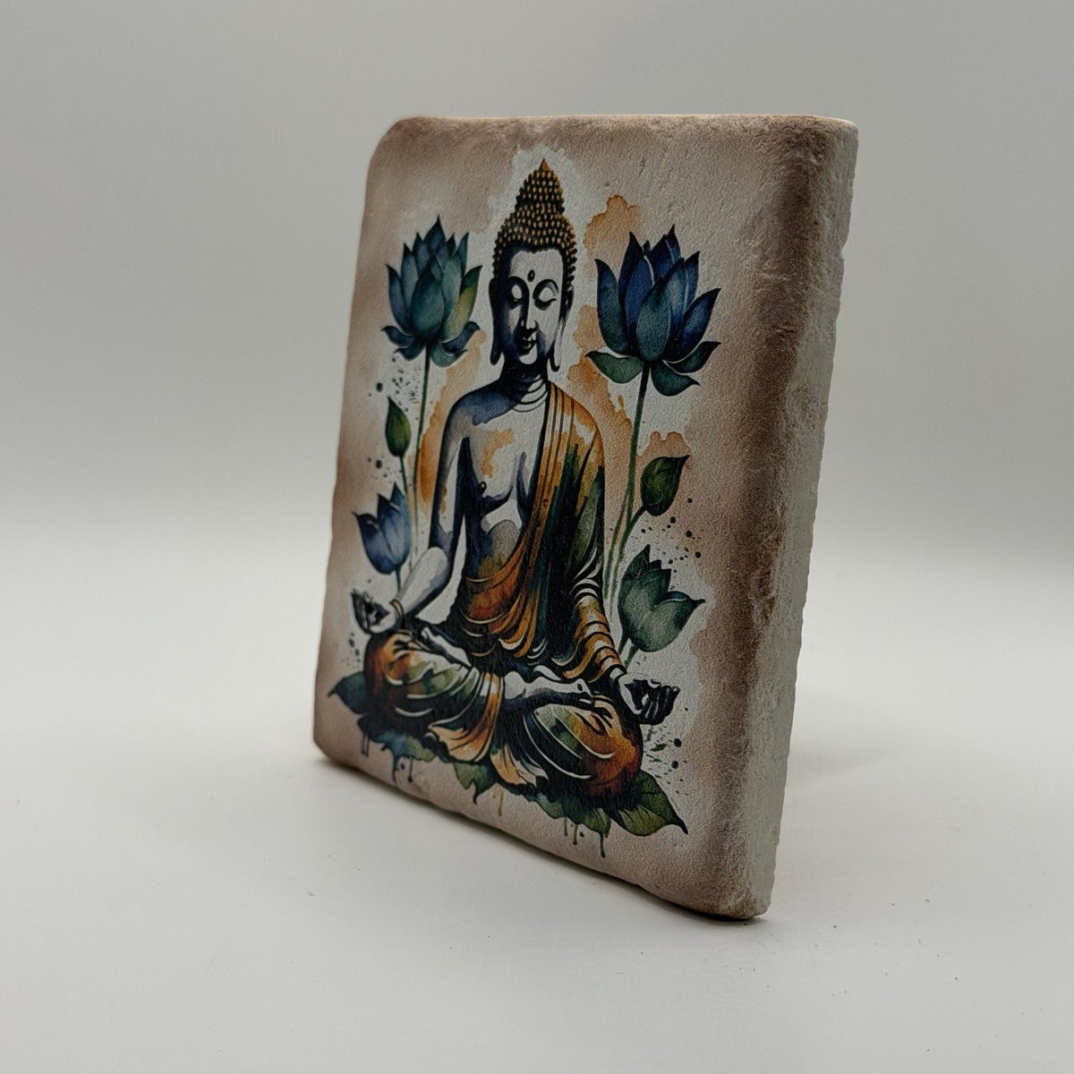 Buddha Mandala Natural Travertine Stone Coaster artwork