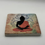 Buddha Natural Travertine Stone Coaster artwork