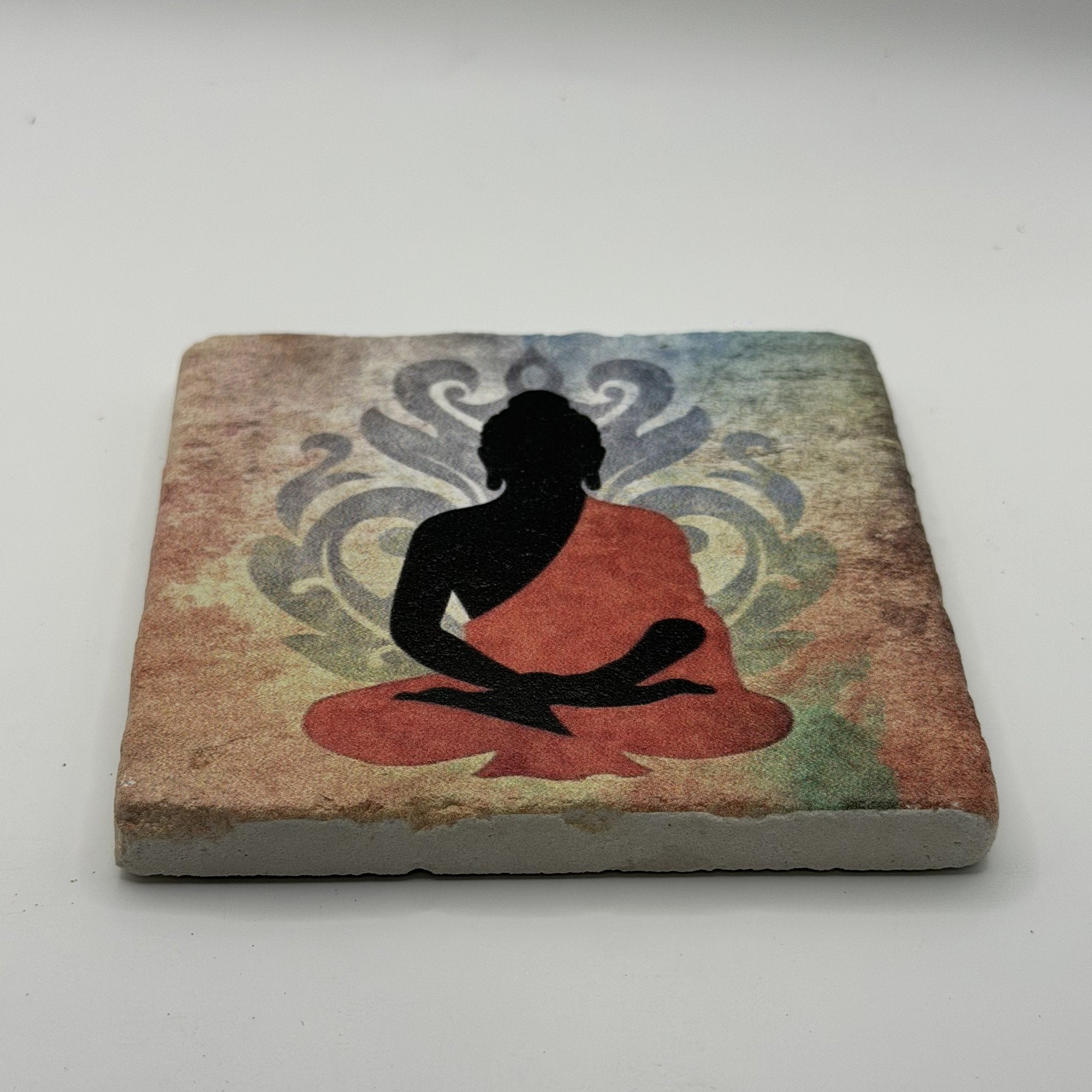Buddha Natural Travertine Stone Coaster artwork