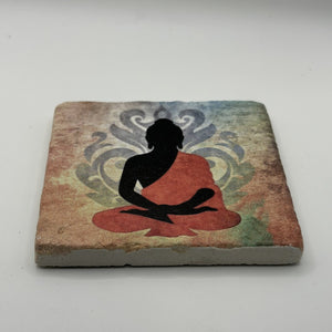 Buddha Natural Travertine Stone Coaster artwork