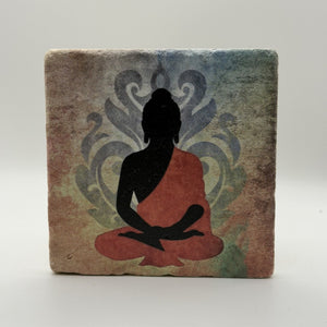 Buddha Natural Travertine Stone Coaster artwork