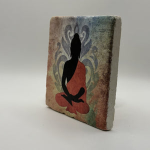 Buddha Natural Travertine Stone Coaster artwork