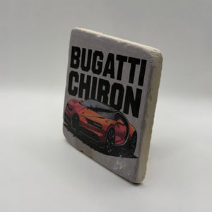 Bugatti Chiron artwork printed on square travertine stone coaster