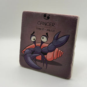 Cancer astrological symbol printed on square travertine stone coaster
