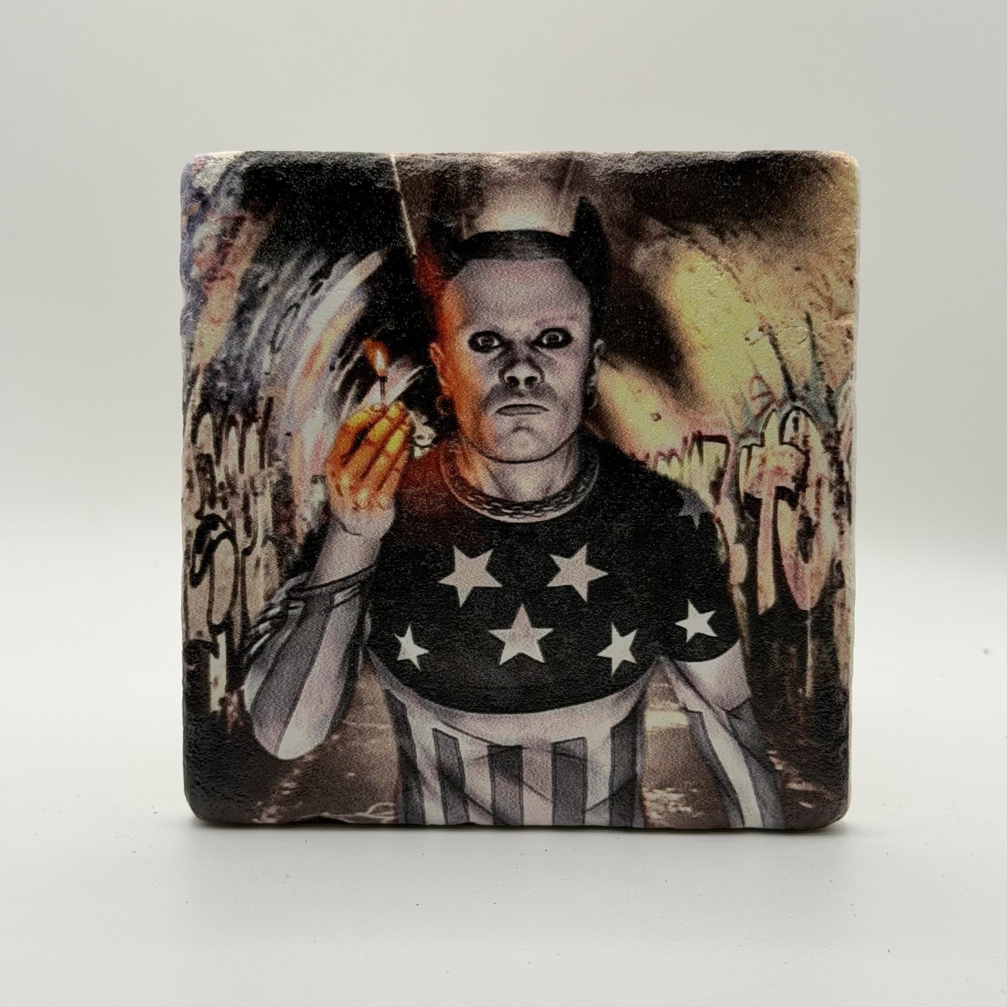 Captain America Natural Travertine Stone Coaster artwork