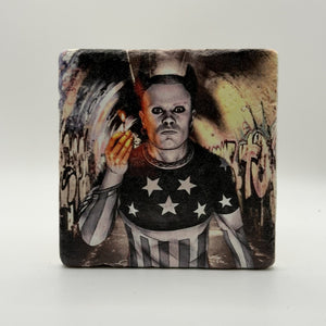 Captain America Natural Travertine Stone Coaster artwork