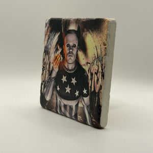 Captain America Natural Travertine Stone Coaster artwork