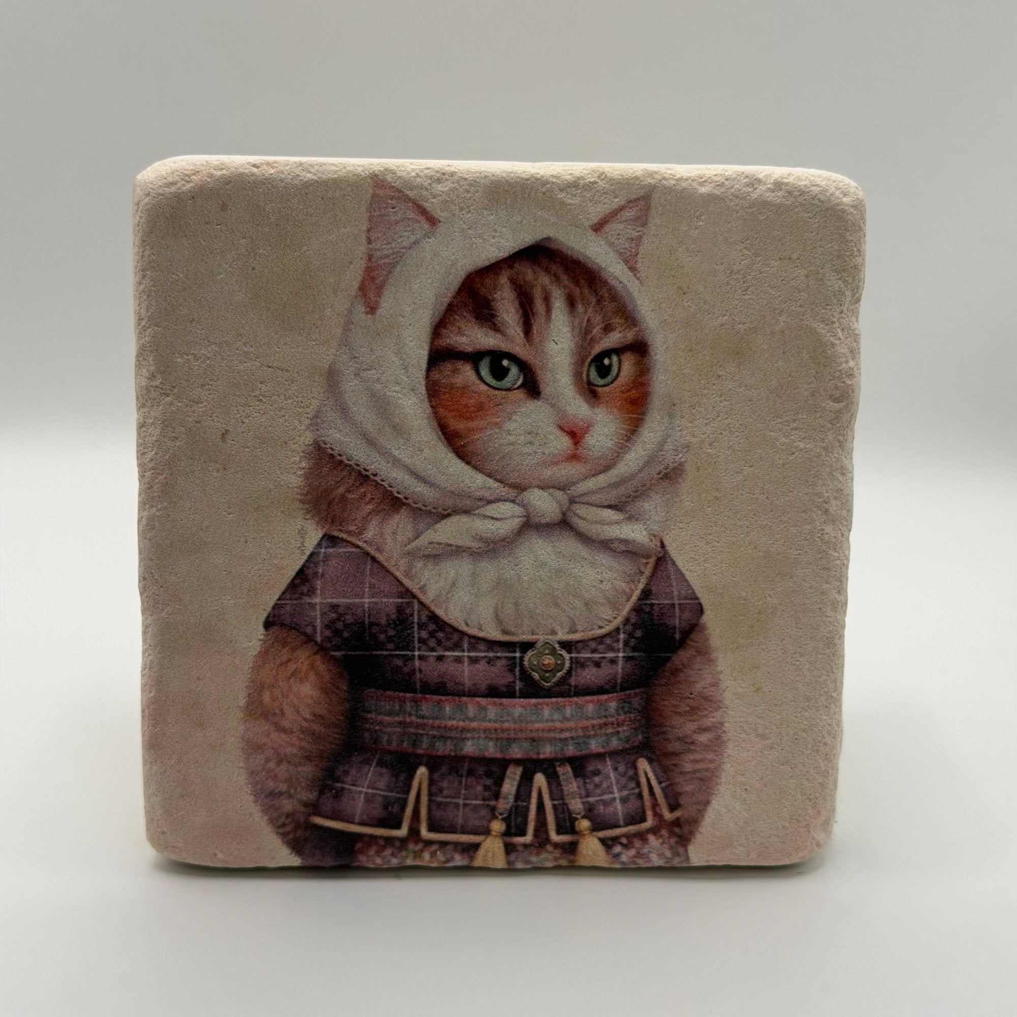 Cat Dressed As Woman Portrait Stone Coaster