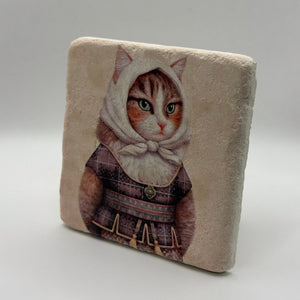 Cat Dressed As Woman Portrait Stone Coaster