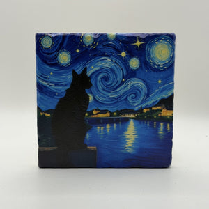 Cat Natural Travertine Stone Coaster artwork