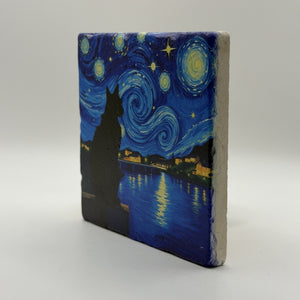 Cat Natural Travertine Stone Coaster artwork